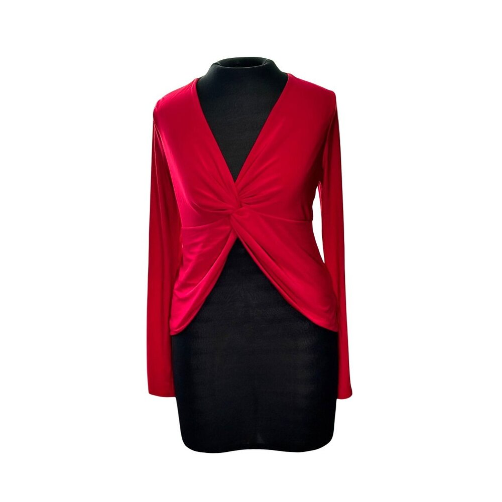 Red 21Saints Knot Front Long Sleeve Top L